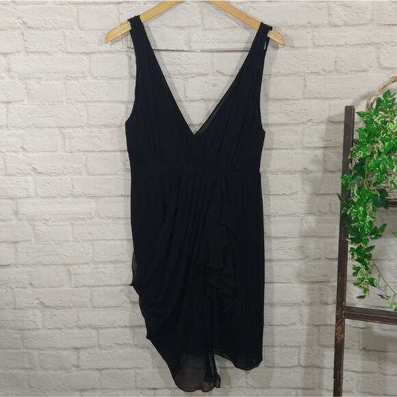 AM Alice + Olivia Designer Black Plunge Neck Silk Wrap Drape Mini Dress NWT S - Picture 10 of 12